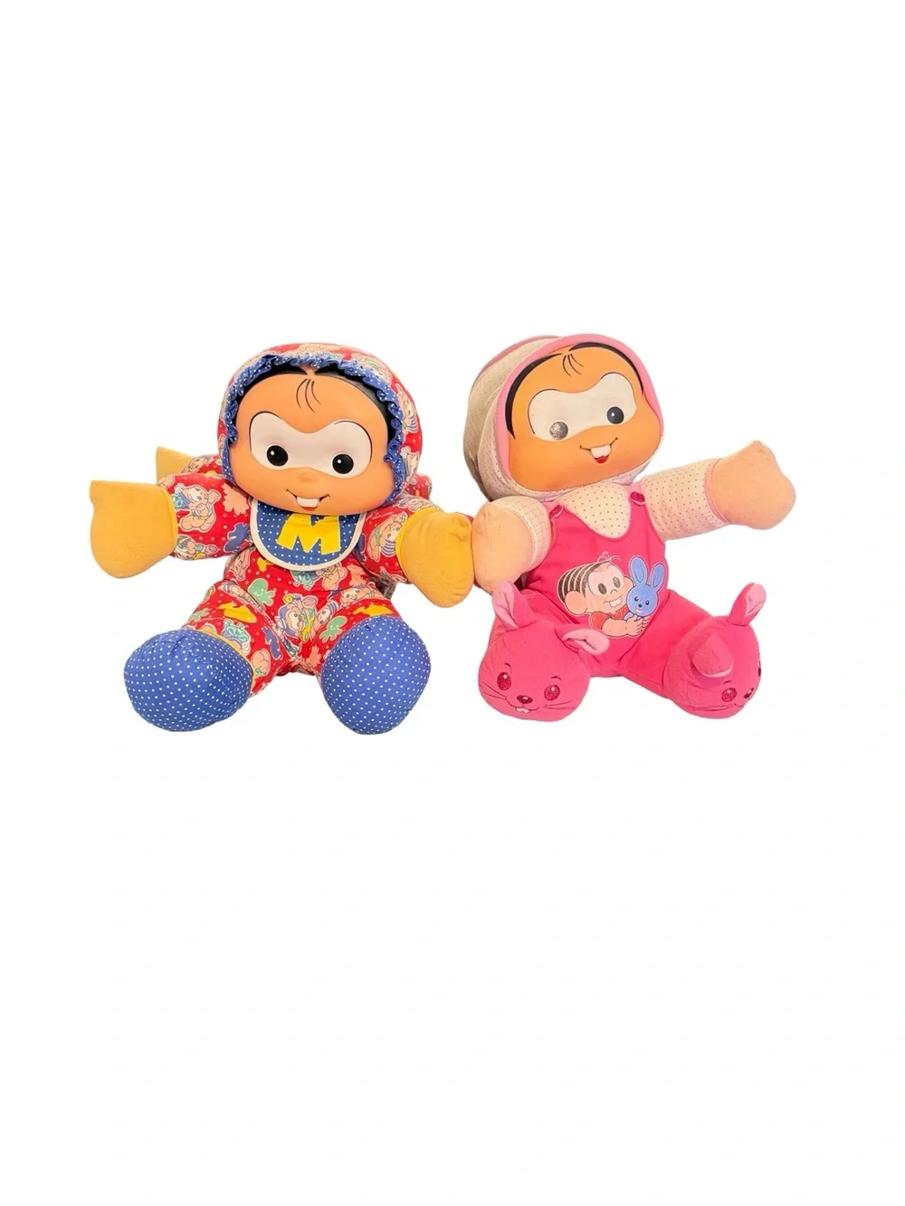 2 RARE Turma Da Monica Plush Doll 16” Brazil Gang Comic Multibrink Vinyl Face
